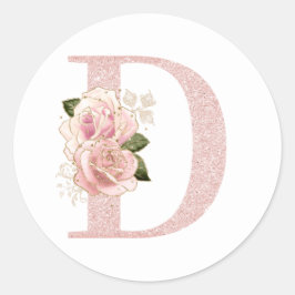Adesivo D Glitter Floral Monograma Rosa Dourado Pálido Fem