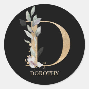 Adesivo D Monograma Floral Personalizado Clássico Redondo