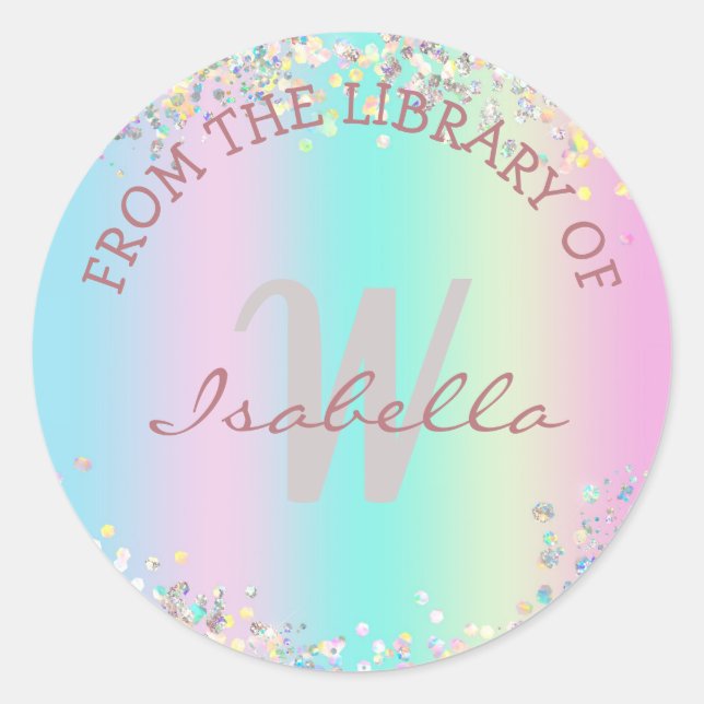 Adesivo Da Biblioteca de - Glitter Holográfico do Unicórni (Frente)