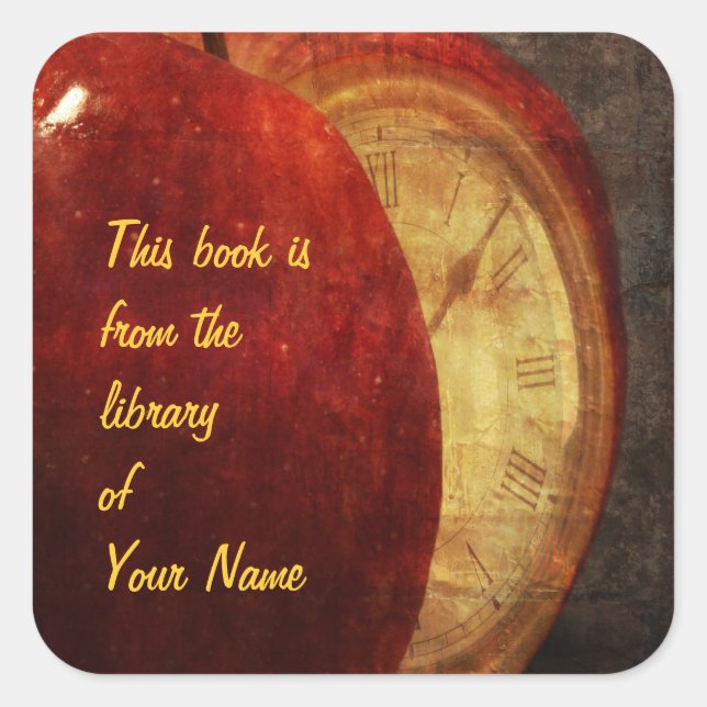 adesivo da biblioteca de maçã e relógio (Frente)