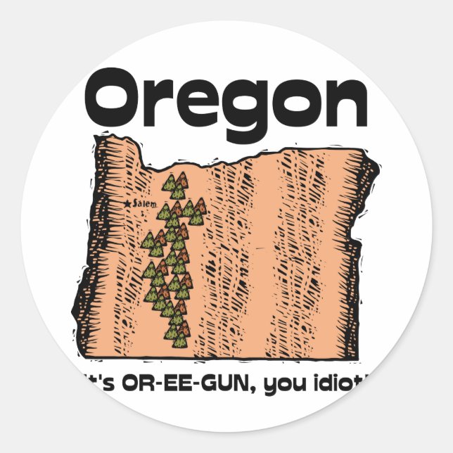 Adesivo ~ da divisa de Oregon OU de estado é OR-EE-GUN, (Frente)