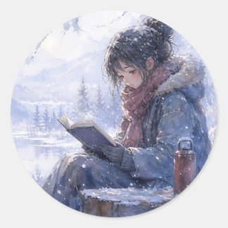Adesivo da Garota da Leitura de Inverno