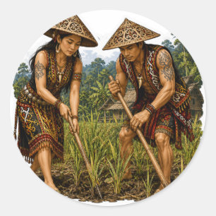 ADESIVO DA VIDA TRIBAL DOS AGRICULTORES DE ARROZ D