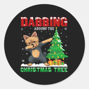 Adesivo Dabbing ao redor da árvore de Natal Yorkie Dog Xma