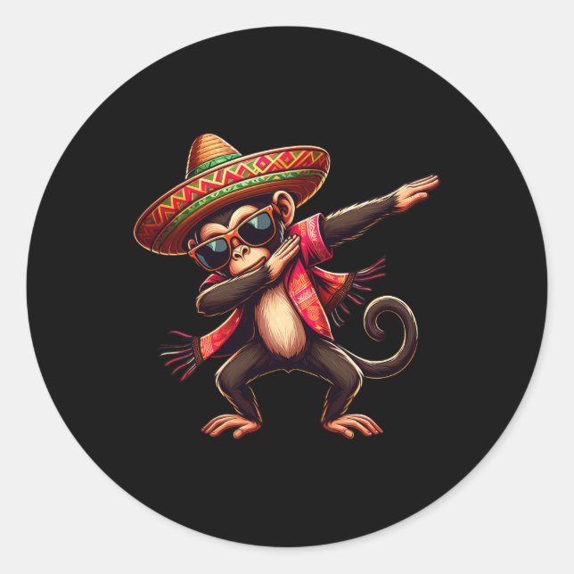 Adesivo Dabbing Monkey Sombrero Poncho Cinco De Mayo Mexic (Frente)