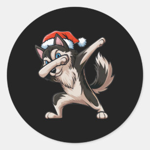 Adesivo Dabbing Siberian Husky Santa Hat Natal Dab Dan