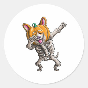 Adesivo Dabbing Skeleton Corgi Cute Halloween Corgi Funny