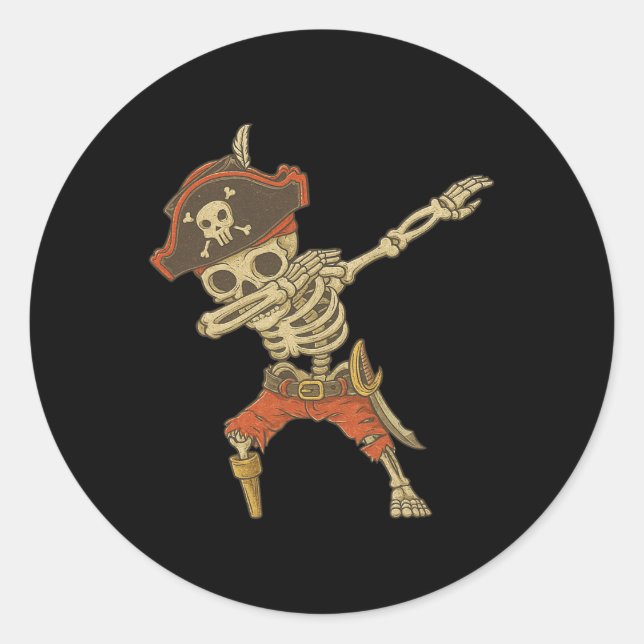 Adesivo Dabbing Skeleton Pirate Halloween Kids Jolly Roger (Frente)