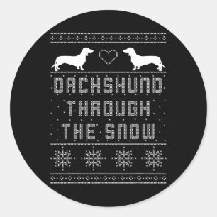 Adesivo Dachshund Através Do Suéter De Natal Feio Da Neve