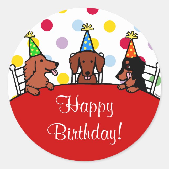 Adesivo Dachshund Birthday Cartoon (Frente)