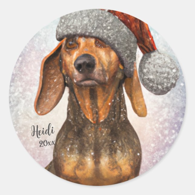 Adesivo Dachshund, Cachorro Papai noel, Personalizar, Nata (Frente)