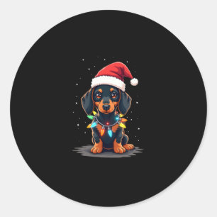 Adesivo Dachshund Christmas Lights Santa Hat Xmas Dog Love