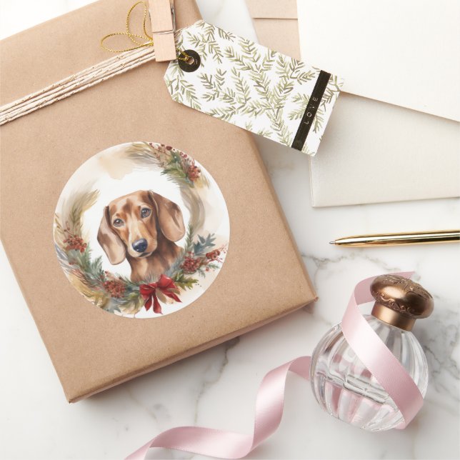 Adesivo Dachshund Christmas Wreath Festivo Pup (Presentear)