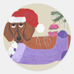 Adesivo Dachshund com meia do Natal
