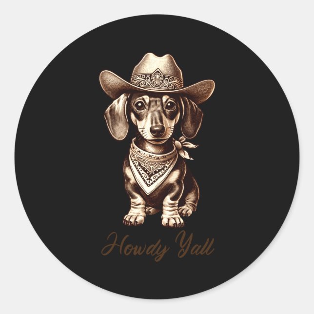 Adesivo Dachshund Cowboy Cute Sausage Dog Cowboy Weiner Pu (Frente)