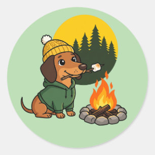 Adesivo Dachshund de Acampamento Tostando Marshmallow