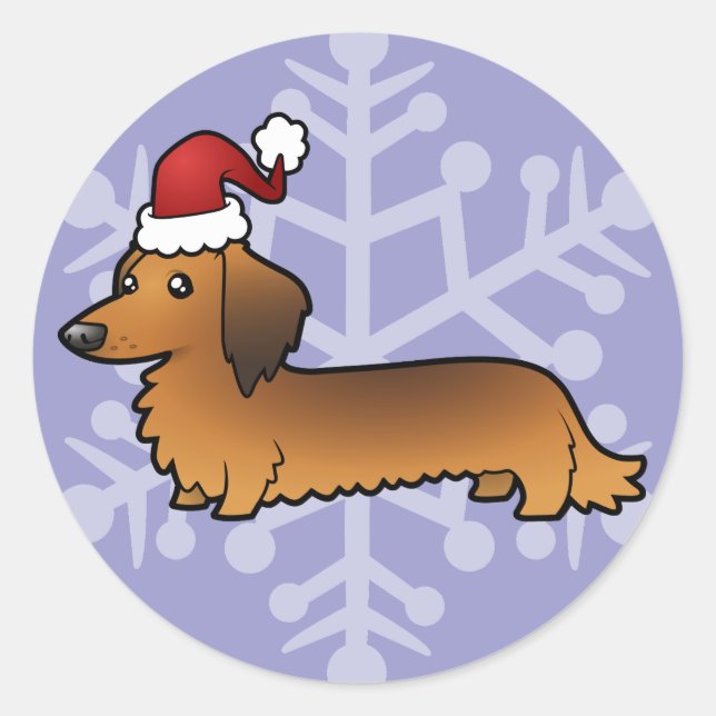 Adesivo Dachshund de Natal (cabelo longo) (Frente)