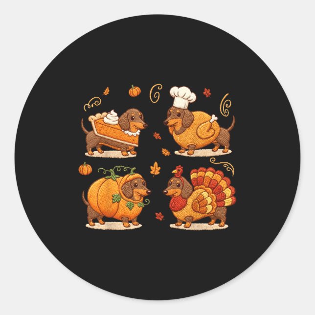 Adesivo Dachshund Dog Pumpkin E Turkey Thanksgiving Men Wo (Frente)