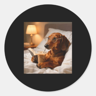 Adesivo Dachshund engraçado bebendo café gelado amante do