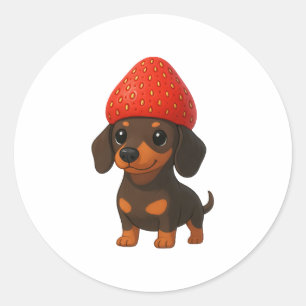 Adesivo Dachshund engraçado com morangos e chapéu frutado