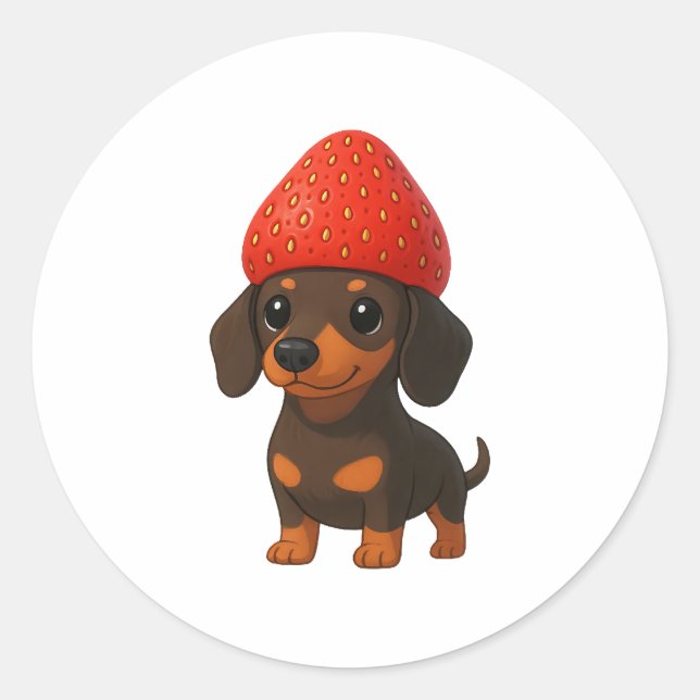 Adesivo Dachshund engraçado com morangos e chapéu frutado (Frente)