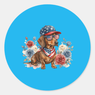 Adesivo Dachshund Floral Bandeira Americana EUA 4 De Julho