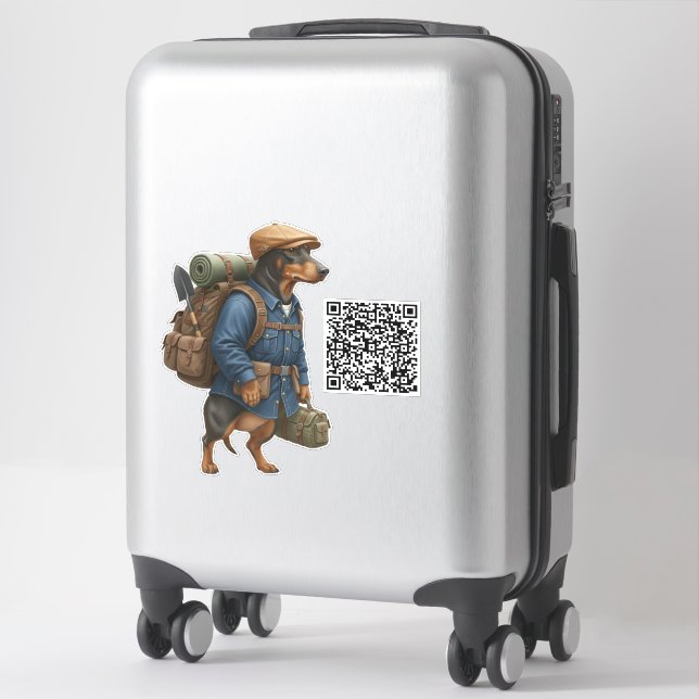 Adesivo Dachshund Hiker + Código QR (Mala)