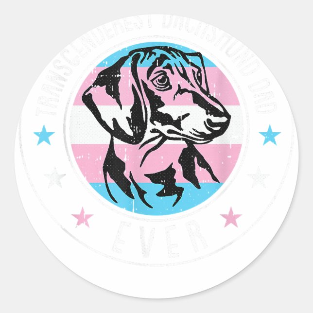Adesivo Dachshund Pai LGBT-Q Cão do Orgulho Transgênero (Frente)