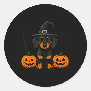 Adesivo Dachshund Preto e Dourado de Halloween Bruxa Assus
