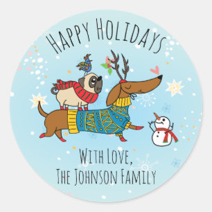 Adesivo Dachshund, Pug & Bird Holiday Sticker