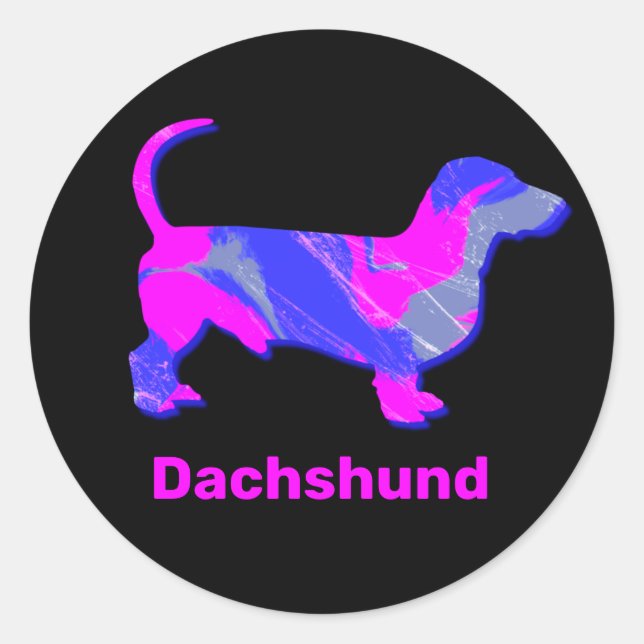 Adesivo Dachshund Quente Rosa e Abstrato Azul (Frente)