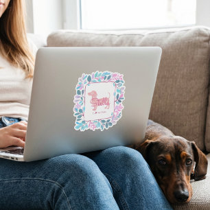 Adesivo Dachshund Rosa Pastel Personalizado com Coroa Botâ