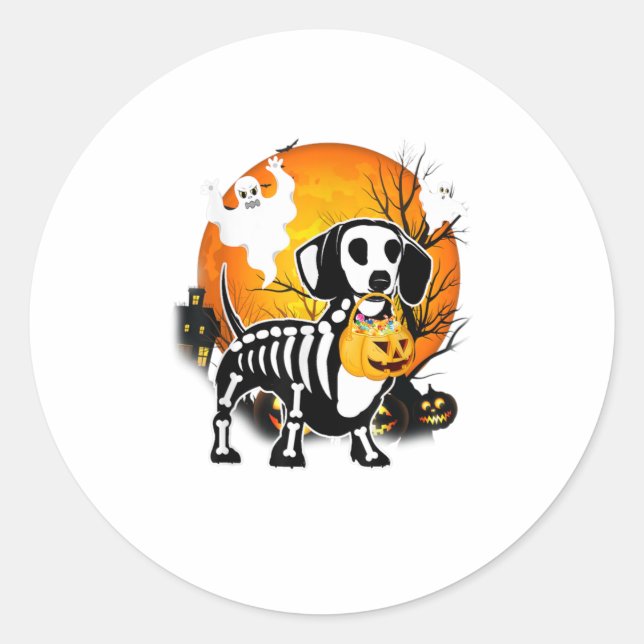 Adesivo Dachshund Skeleton Halloween Happy Pumpkin (Frente)