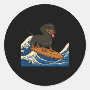 Adesivo Dachshund Surfando Onda Japonesa Cachorro Wiener _