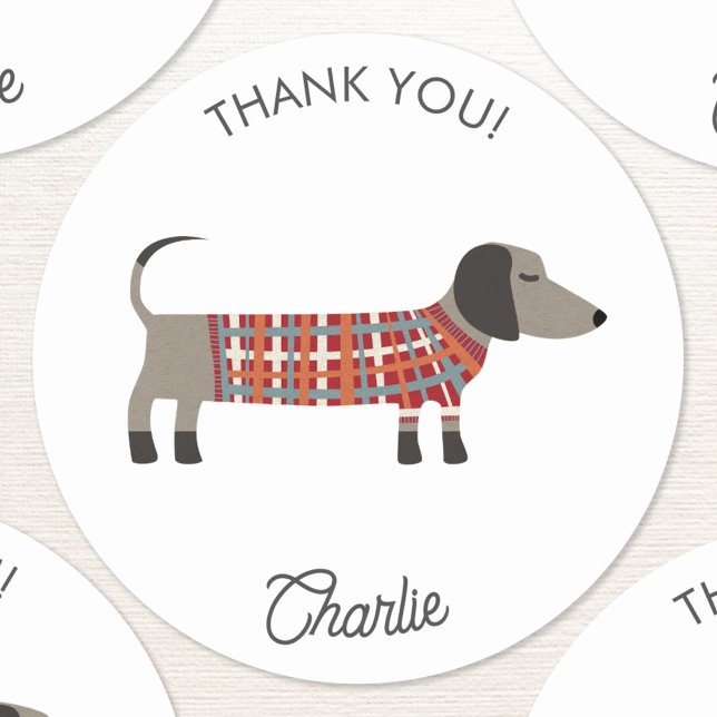 Adesivo Dachshund Wiener Dog Personalizado Obrigado (Fun personalized Dachshund Wiener Sausage Dog thank you sticker)