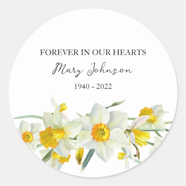 Adesivo Daffodil Memorial Funeral Classic Round Sticker (Frente)