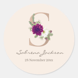 Adesivo Dahlia buquê floral monograma de ouro de rosa S