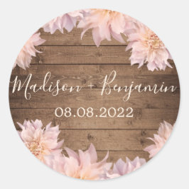Adesivo Dahlia Rosa Flor Rustic Wood Date De Casamento