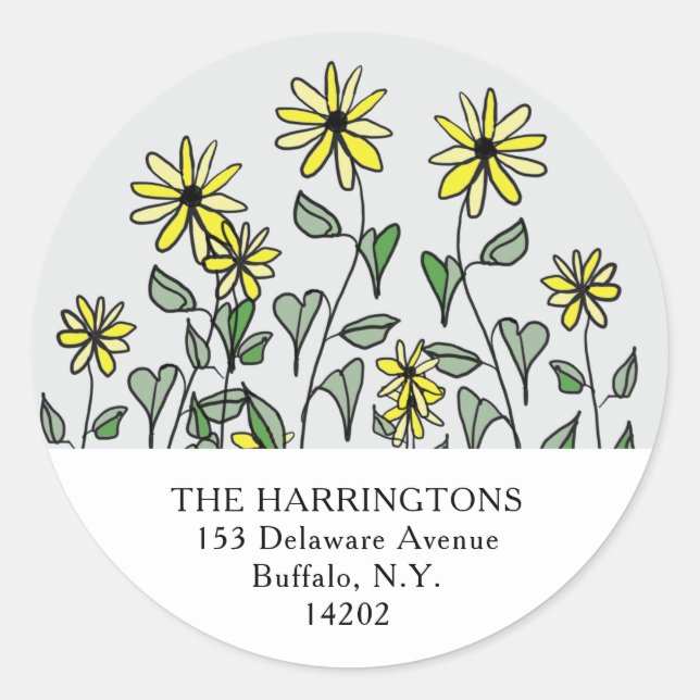 Adesivo Daisies Amarelos Endereço de Devolução Floral Dese (Frente)
