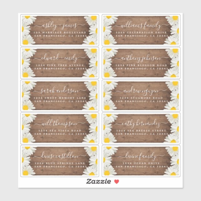 Adesivo Daisies Rustic Wood Wedding Guest Address Labels (Folha)