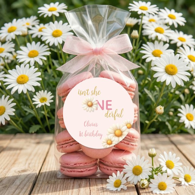 Adesivo Daisy 1st Birthday Isn't She ONEderful Boho (Daisy 1st Birthday Isn't She ONEderful Boho Classic Round Sticker)