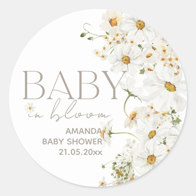 Adesivo Daisy Boho Wildflower Baby in Bloom Chá Classic (Frente)
