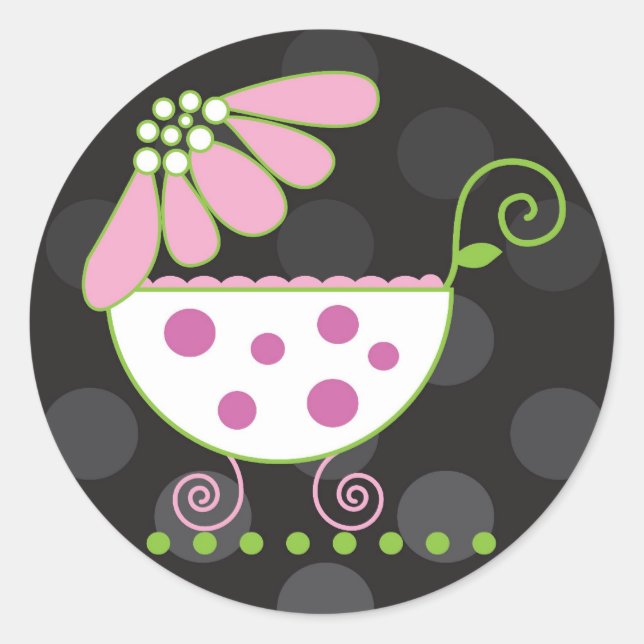 Adesivo Daisy Carruagem Baby Invitation ou Favor Sticker (Frente)