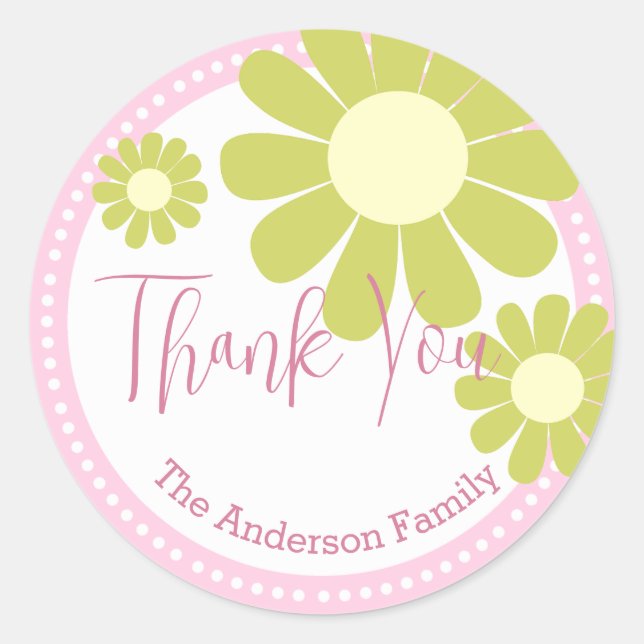 Adesivo Daisy Chá de fraldas Obrigado Pink Sticker (Frente)