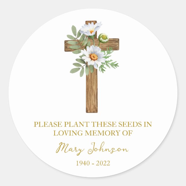 Adesivo Daisy Cross Memorial Funeral Seed Packet (Frente)