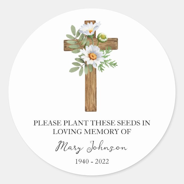 Adesivo Daisy Cross Memorial Funeral Seed Packet (Frente)