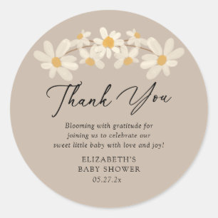Adesivo Daisy Floral Brown Chá de fraldas Obrigado