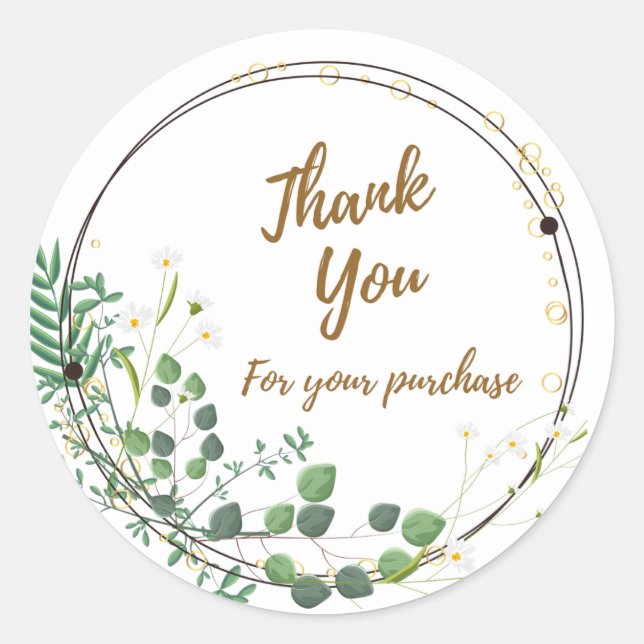 Adesivo Daisy Greenery 'Thank You' Round Sticker (Frente)