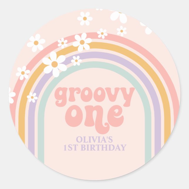 Adesivo Daisy Groovy Um Primeiro Aniversário arco-íris pas (Frente)