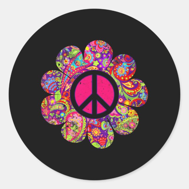 Adesivo Daisy PEACE SIGN LOVE 60s 70s Tie Dye Hippie (Frente)